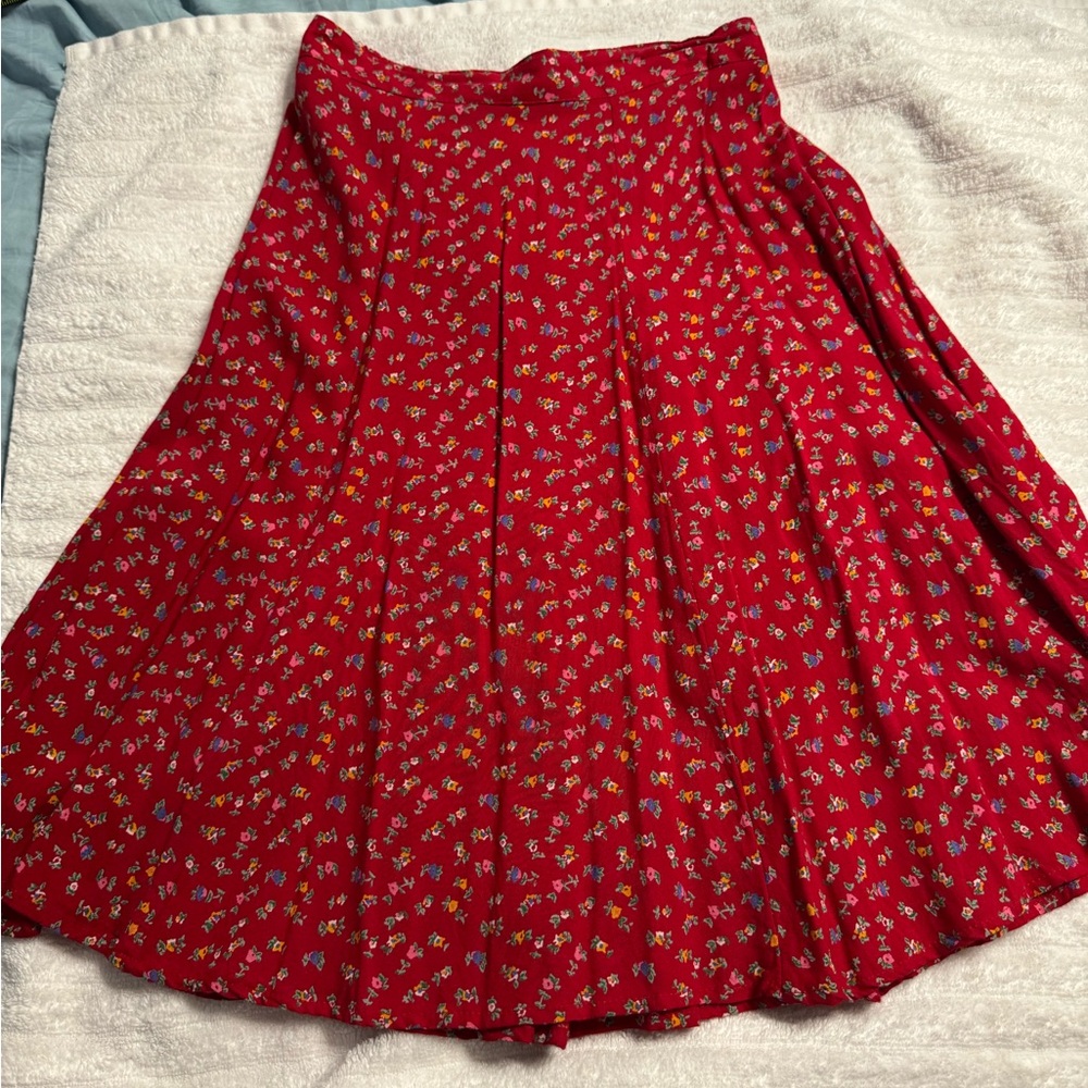 Clio Red Floral Midi Skirt